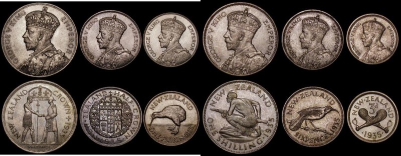 New Zealand Proof Set 1935 Waitangi 6 coin set Crown down to Silver Threepence, ...