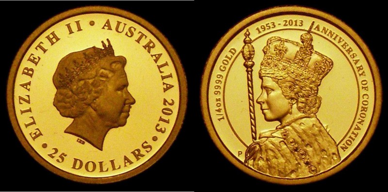 Australia 25 Dollars Gold 2013 One Quarter Ounce 60th Anniversary of Queen Eliza...