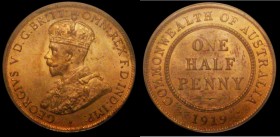 Australia Halfpenny 1919 KM#22 in a PCGS holder and graded MS64 RD