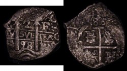 Bolivia 2 Reales Cob 1698, the 98 date visible on the obverse, KM#24, weight 7.49 grammes, Good Fine with much of the reverse bold. One of a small gro...