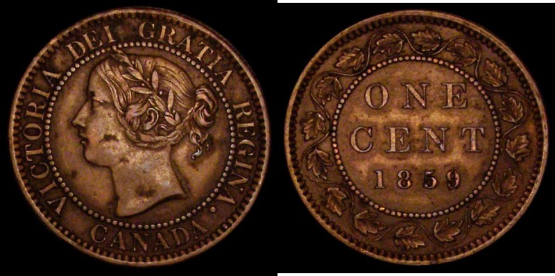 Canada Cent 1859 Narrow 9 with the 9 struck over a lower 9, with traces of the u...