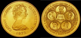 Cayman Islands Gold 100 Dollars 1975 KM#13 Reverse: Queens of England UNC