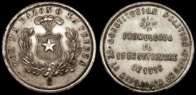 Chile Peso 1925 So Republic Proclamation, 34mm diameter in silver, Santiago Mint, Obverse Plumed arms within wreath, Reverse: Proclamation in 4 lines....