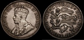 Cyprus 45 Piastres 1928 50th Anniversary of British Rule KM#19 Good Fine/NVF with some edge bruises and some thin scratches in the obverse field