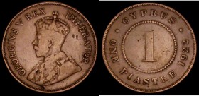 Cyprus One Piastre 1922 KM#18 Near Fine/Fine the obverse with some heavier contact marks, the edge with some fine scratches