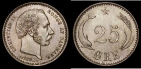 Denmark 25 Ore 1891 (h)CS KM#796 UNC and lustrous with minor cabinet friction