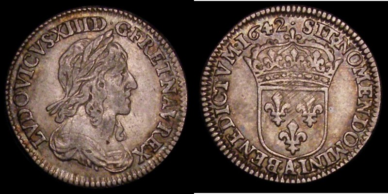 France 1/12th Ecu 1642A point KM#131 GF/NVF a bold and evenly struck example