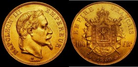 France 100 Francs Gold 1869 A, Paris Mint KM#802.1 EF, the reverse very near so, with some contact marks, the impressive design fully accentuated on t...