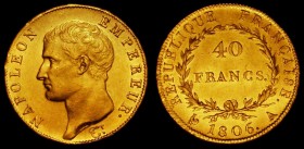 France 40 Francs Gold 1806 A, Paris Mint KM#675.1 GVF/NEF with some light hairlines, the 40 Franc Gold issues a short-lived and interesting series con...
