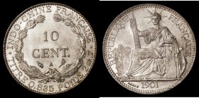 French Indo-China 10 Cents 1901A KM#9 UNC with practically full lustre and some light contact marks, scarce in this high grade