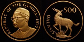 Gambia 500 Dalasis 1977 Conservation Series - Sitatunga KM#19 Gold Proof a few very light hairlines, 33.70 grammes, nFDC to FDC retaining full mint br...