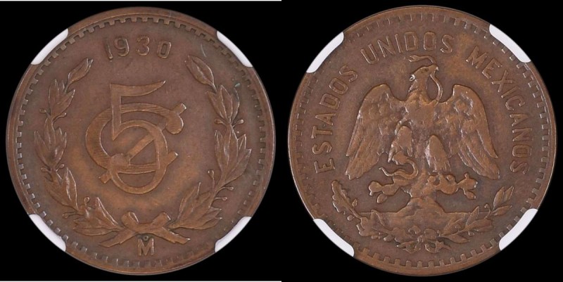 Mexico 5 Centavos 1930 Square 0 NGC VF35 BN