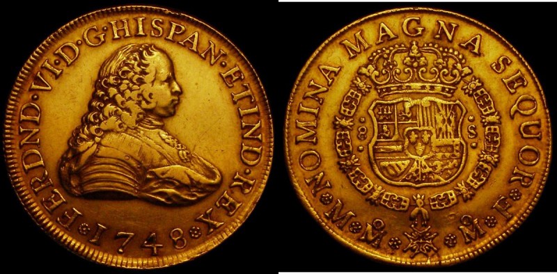 Mexico 8 Escudos 1748 MF Obverse with Small armoured bust KM#150 Good Fine/NVF a...