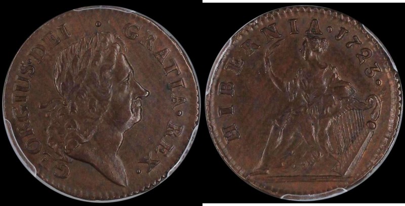 USA/Ireland Halfpenny 1723 Woods, Small 3, Breen 157, in a PCGS holder and grade...