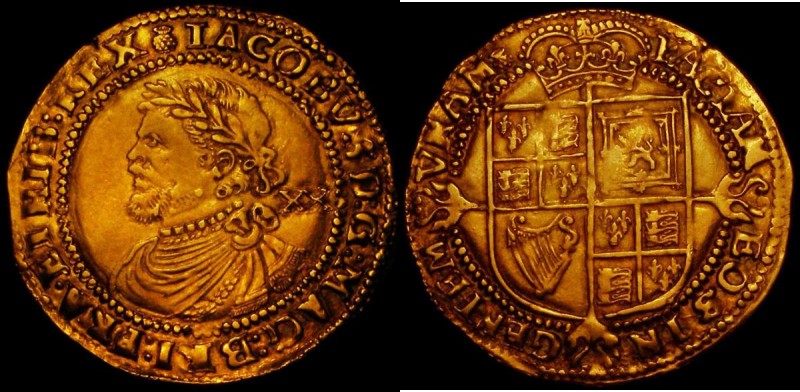 Laurel James I Third Coinage, Third Bust with small rounded head, ties further a...