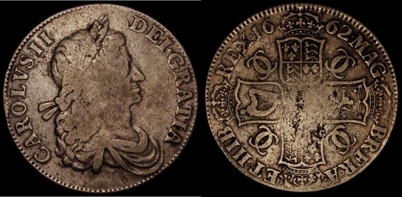 Crown 1662 No Rose below bust, dated 1662 on edge, ESC 18, Bull 351, VG/VG or be...