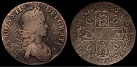 Crown 1666 ESC 32, Bull 366 VG with graffiti on the obverse