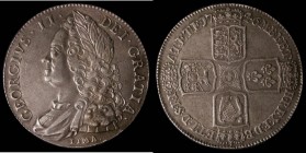 Crown 1746 LIMA ESC 125, Bull 1668 EF with grey tone and some light haymarking, all George II Crowns desirable in high grades, in an LCGS holder and g...