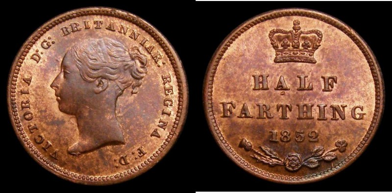 Half Farthing 1852 Peck 1598 UNC with traces of lustre, scarce in high grade, in...