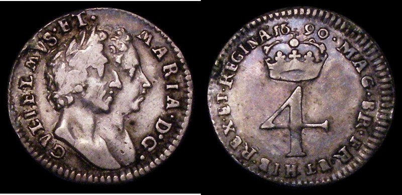 Maundy Fourpence 1690 the 6 of the date overstruck possibly over a 5, ESC 1869, ...