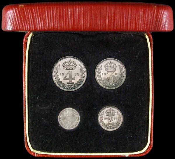 Maundy Set 1938 ESC 2555 A/UNC with matching tone and lustre, the Penny wedged i...