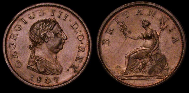 Penny 1807 Peck 1344 EF/GEF with a hint of lustre, the obverse with some thin sc...