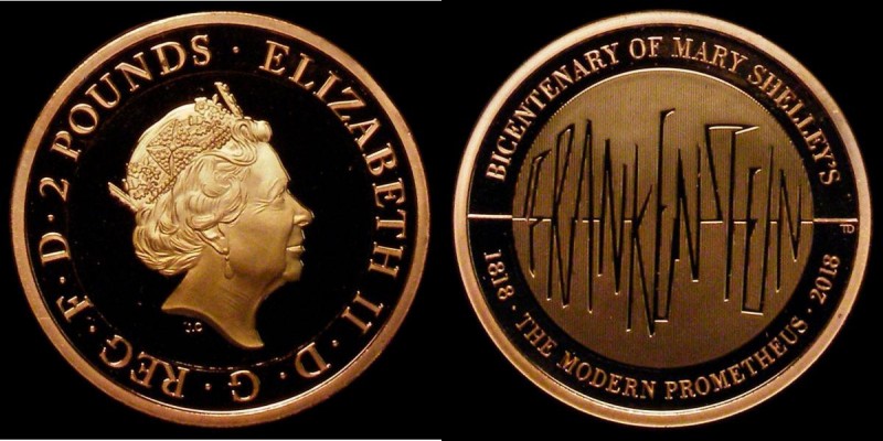 Two Pounds 2018 200th Anniversary of Mary Shelley's Frankenstein S.K47 Gold Proo...