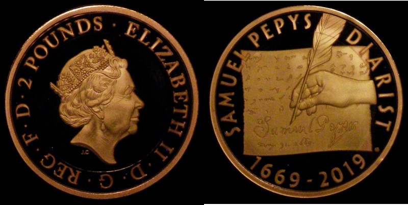 Two Pounds 2019 Samuel Pepys Last Diary Entry 350th Anniversary S.K57 Gold Proof...