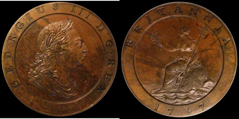 Twopence 1797 Proof in Bronzed Copper Peck 1075 KT3 nFDC in an LCGS holder and g...