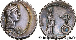 ROSCIA
Type : Denier serratus 
Date : 64 AC. 
Mint name / Town : Rome 
Metal : silver 
Millesimal fineness : 950  ‰
Diameter : 19  mm
Orientation dies...