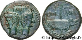 AUGUSTUS and AGRIPPA
Type : Dupondius 
Date : 9/8-3 AC 
Mint name / Town : Nîmes, Gaule 
Metal : copper 
Diameter : 26  mm
Orientation dies : 3  h.
We...