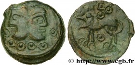 GALLIA BELGICA - SUESSIONES (Area of Soissons)
Type : Bronze à la tête janiforme, classe II aux annelets pointés 
Date : c. 50-40 AC. 
Metal : bronze ...