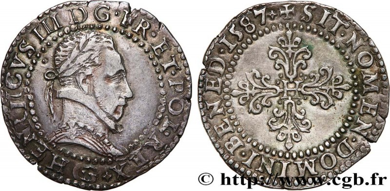 HENRY III
Type : Demi-franc au col plat 
Date : 1587 
Mint name / Town : Poitier...