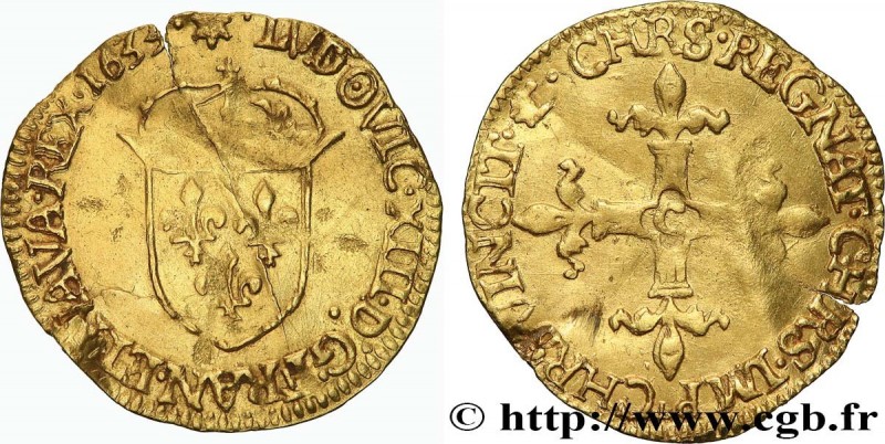 LOUIS XIII
Type : Écu d'or au soleil, 2e type de Saint-Lô 
Date : 1633 
Mint nam...