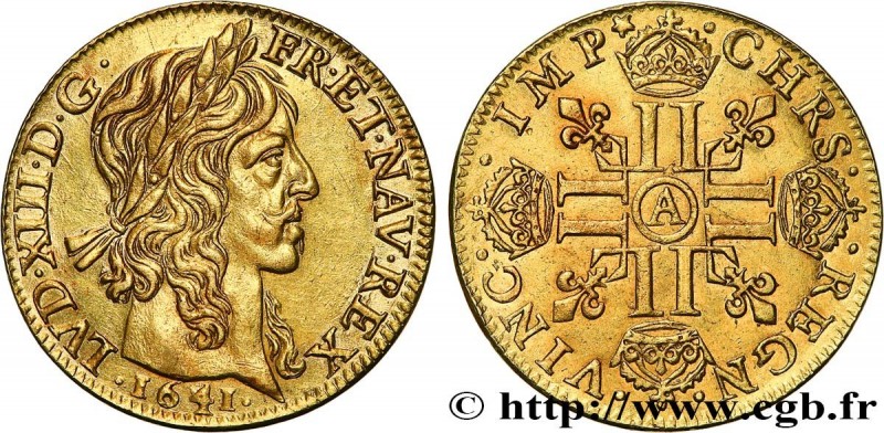 LOUIS XIII
Type : Louis d'or à la mèche longue, 2e type 
Date : 1641 
Mint name ...