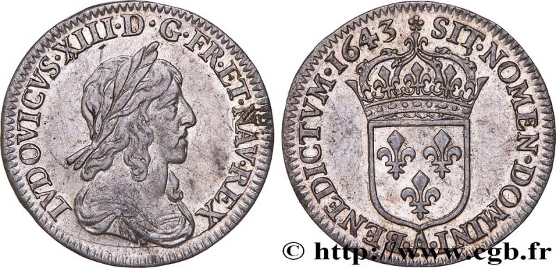 LOUIS XIII
Type : Douzième d'écu, 3e type, 2e poinçon de Warin 
Date : 1643 
Min...