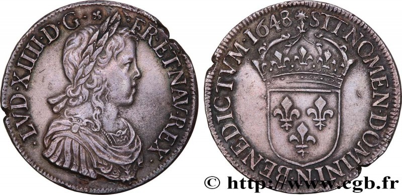 LOUIS XIV "THE SUN KING"
Type : Écu à la mèche longue 
Date : 1648 
Mint name / ...