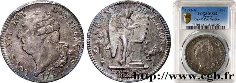 LOUIS XVI
Type : Écu dit "au génie", type FRANÇOIS 
Date : 1792 
Mint name / Tow...