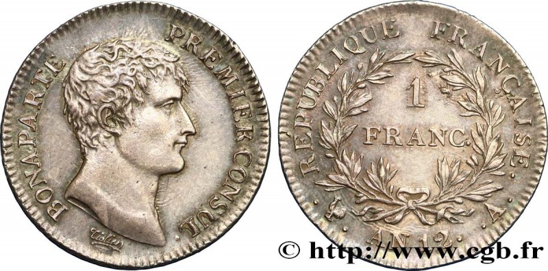 CONSULATE
Type : 1 franc Bonaparte Premier Consul 
Date : An 12 (1803-1804) 
Min...