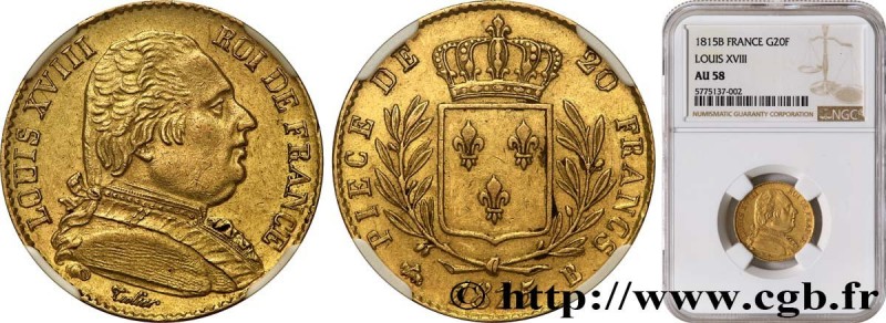 LOUIS XVIII
Type : 20 francs or Louis XVIII, buste habillé 
Date : 1815 
Mint na...