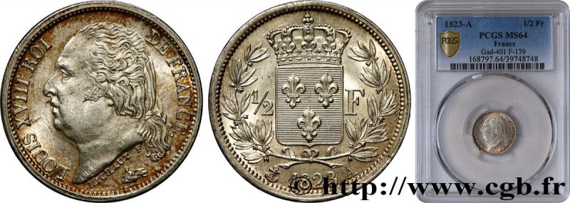 LOUIS XVIII
Type : 1/2 franc Louis XVIII 
Date : 1823 
Mint name / Town : Paris ...