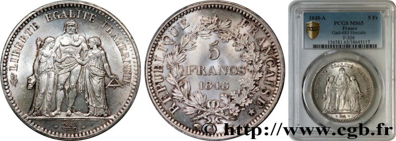 II REPUBLIC
Type : 5 francs Hercule, IIe République 
Date : 1848 
Mint name / To...