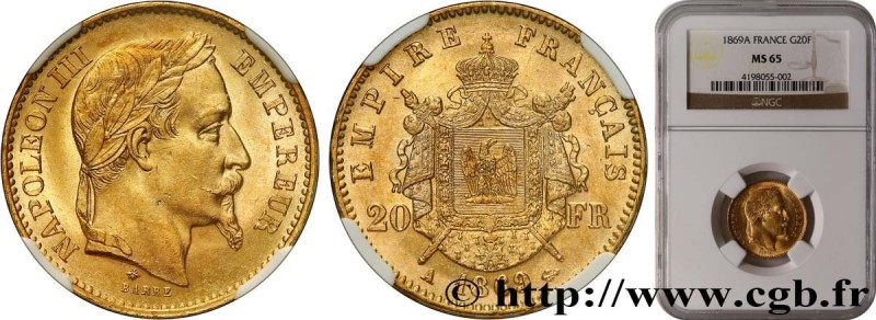 SECOND EMPIRE
Type : 20 francs or Napoléon III, tête laurée 
Date : 1869 
Mint n...