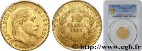 SECOND EMPIRE
Type : 10 francs or Napoléon III, tête laurée 
Date : 1864 
Mint name / Town : Strasbourg 
Quantity minted : 1527085 
Metal : gold 
Mill...