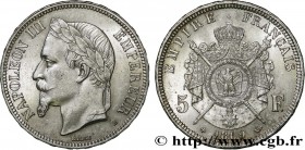 SECOND EMPIRE
Type : 5 francs Napoléon III, tête laurée 
Date : 1869 
Mint name / Town : Strasbourg 
Quantity minted : --- 
Metal : silver 
Millesimal...