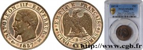 SECOND EMPIRE
Type : Piéfort de Cinq centimes Napoléon III Tête Nue, tranche lisse 
Date : 1857 
Mint name / Town : Rouen 
Quantity minted : --- 
Meta...