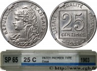 III REPUBLIC
Type : Essai de 25 centimes Patey, 1er type 
Date : 1903 
Mint name / Town : Paris 
Quantity minted : --- 
Metal : nickel 
Diameter : 24,...