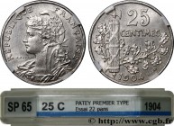 III REPUBLIC
Type : Essai de 25 centimes Patey, 2e type, tranche à 22 pans 
Date : 1904 
Mint name / Town : Paris 
Quantity minted : --- 
Metal : nick...