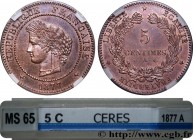 III REPUBLIC
Type : 5 centimes Cérès 
Date : 1877 
Mint name / Town : Paris 
Quantity minted : 619470 
Metal : bronze 
Diameter : 25  mm
Orientation d...