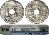 III REPUBLIC
Type : Essai de 5 centimes Lindauer maillechort, ESSAI en creux 
Date : .1938. 
Date : 1938 
Mint name / Town : Paris 
Quantity minted : ...